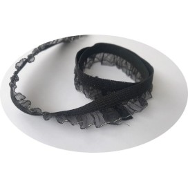Galon Ruban Organza élastique En Noir FrouFrou Avec Finition Argenté A Coudre.