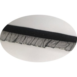Galon Ruban Organza élastique En Noir FrouFrou Avec Finition Argenté A Coudre.