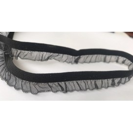 Galon Ruban Organza élastique En Noir FrouFrou Avec Finition Argenté A Coudre.