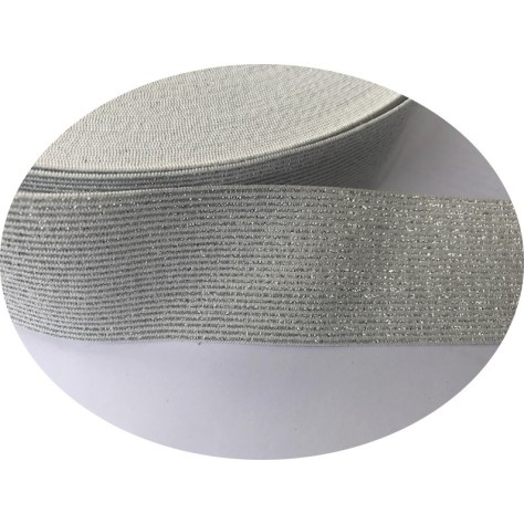 Elastique Plat Argent Sur fond Blanc  En 4 Cm Au Mètre A Coudre  Pour Ceintures Loisirs Créatifs La Customisations.