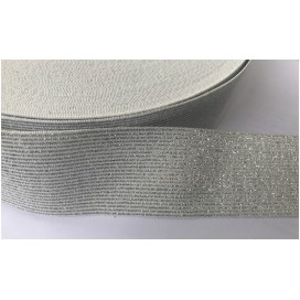 Elastique Plat Argent Sur fond Blanc  En 4 Cm Au Mètre A Coudre  Pour Ceintures Loisirs Créatifs La Customisations.