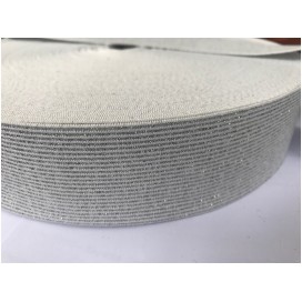 Elastique Plat Argent Sur fond Blanc  En 4 Cm Au Mètre A Coudre  Pour Ceintures Loisirs Créatifs La Customisations.