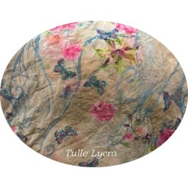 Tissu Résille Froissé  Imprimé Fleurs en  Lycra au Mètre