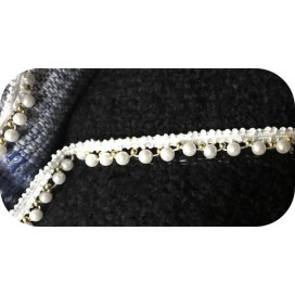Galon  Style " Chanel"  Ecru Au Mètre Orné De Perles De Culture, Galon ganse en Passementrie