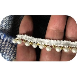 Galon  Style " Chanel"  Ecru Au Mètre Orné De Perles De Culture, Galon ganse en Passementrie