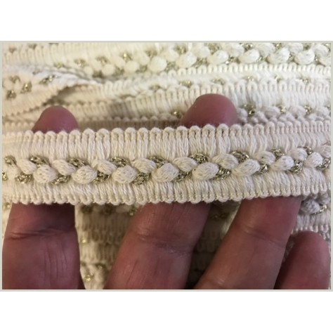 Galon Au Mètre Style " Chanel" Ecru au Mètre Entrelassé De  Fil Or