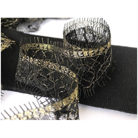 Dentelle Chantilly Noir Filé Or Couture Au Mètre