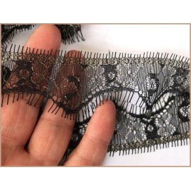 Dentelle Chantilly Noir Filé Or Couture Au Mètre