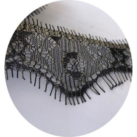 Dentelle Chantilly Noir Filé Or Couture Au Mètre
