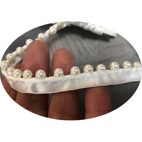 Galon Passepoil Satin Au Mètre Orné De Perles De Culture, Galon Ganse En satin