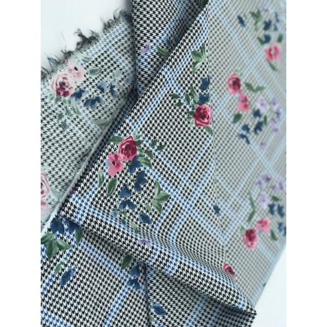 Tissu En Coton Lycra Imprimé Fleurs Prince de Galle Au Mètre En Grande Largeur