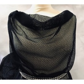 Tulle Résille Tissé Imprimé Lycra Elastique Noir Au Mètre  Pour Lingerie, Justaucorps.