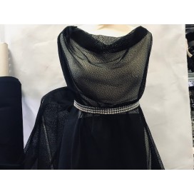 Tulle Résille Tissé Imprimé Lycra Elastique Noir Au Mètre  Pour Lingerie, Justaucorps.