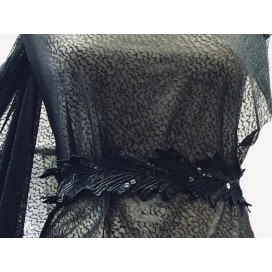 Tulle Résille Tissé Imprimé Lycra Elastique noir Au Mètre  Pour Lingerie, Justaucorps.