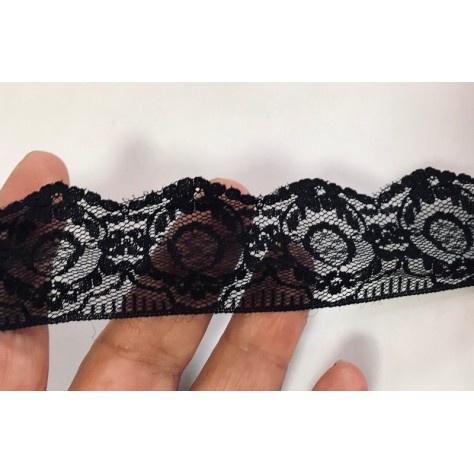 Dentelle Rachel Festonné noir au mètre Pas cher