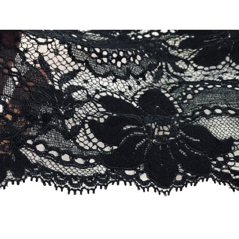 Dentelle de Calais brodée lycra en 14 cm Noir Couture pour lingerie