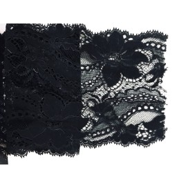 Dentelle de Calais brodée lycra en 14 cm Noir Couture pour lingerie