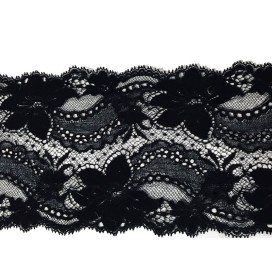 Dentelle de Calais brodée lycra en 14 cm Noir Couture pour lingerie