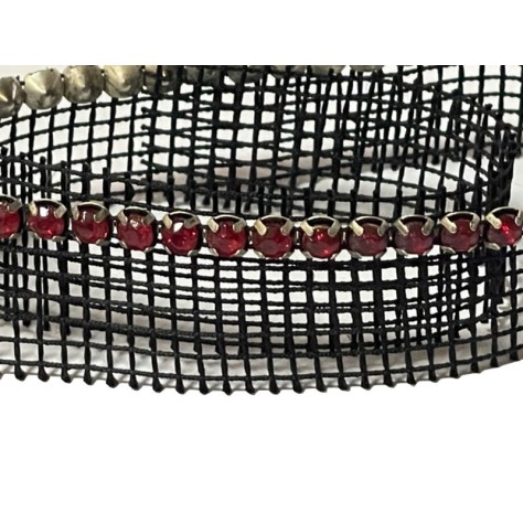 Ruban Strass Rouge Sur Filet Noir Au Mètre Couture