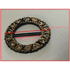 Boucle Strass Ronde Noir Et Doré Pour Ceinture A Coudre, Pour Décorations Et Customisations.