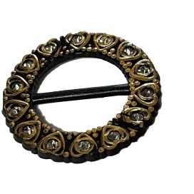 Boucle Strass Ronde Noir Et Doré Pour Ceinture A Coudre, Pour Décorations Et Customisations.