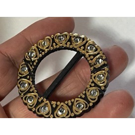 Boucle Strass Ronde Noir Et Doré Pour Ceinture A Coudre, Pour Décorations Et Customisations.