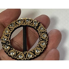 Boucle Strass Ronde Noir Et Doré Pour Ceinture A Coudre, Pour Décorations Et Customisations.