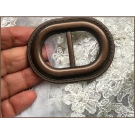 Boucle Ceinture Ronde Fantaisie Marron Bronze En 7 Cm A Coudre.