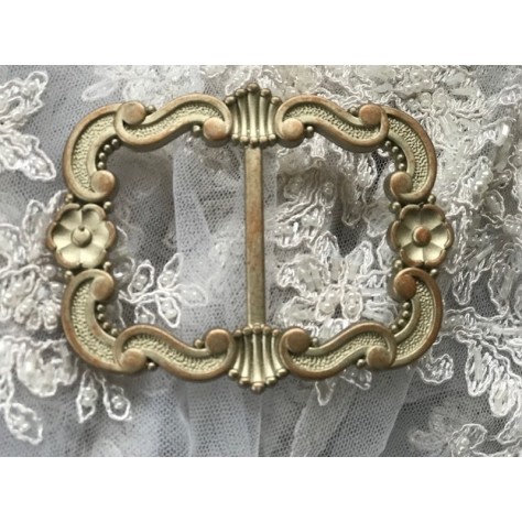 Boucle Ceinture Carré Vintage Fantaisie Mordoré En 9.5 Cm A Coudre.