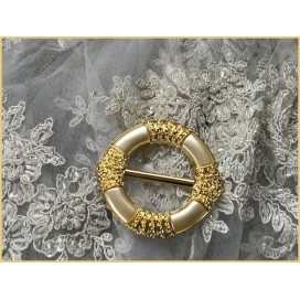 Boucle Ceinture Nacré  Doré or Ronde En 6.5 Cm A Coudre.