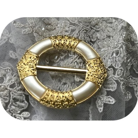 Boucle Ceinture Fantaisie Nacré Doré or Ronde En 7 Cm A Coudre.