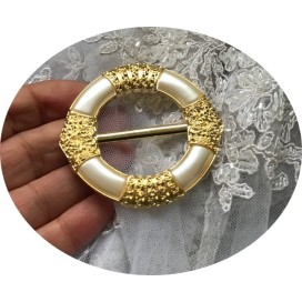 Boucle Ceinture Nacré  Doré or Ronde En 6.5 Cm A Coudre.