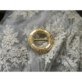 Boucle Ceinture Nacré  Doré or Ronde En 6.5 Cm A Coudre.