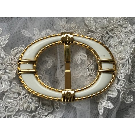 Boucle Ceinture Fantaisie blanche et Doré or Ronde En 9 Cm A Coudre.