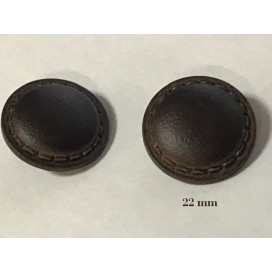 Bouton simili Cuir Mat Marron Choco en diamètre 22 mm avec Impression Sellier à coudre