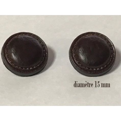 Bouton simili Cuir Marron Choco en diamètre 15 mm avec Impression Sellier à coudre