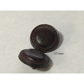 Bouton simili Cuir Marron Choco en diamètre 15 mm avec Impression Sellier à coudre