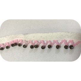 Frange En 2 cm en perlé Rose au mètre sur ruban sergé coton blanc