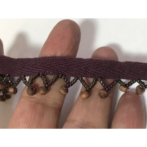 Frange En 2 cm en Perlé Marron au mètre sur ruban sergé coton