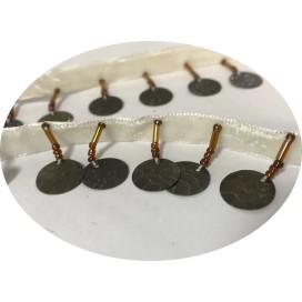 Frange En 3 cm en Perlé Noir au mètre sur ruban velours écru