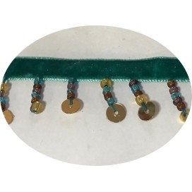 Frange En 2.5 cm en Perlé au mètre sur ruban velours vert