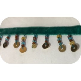 Frange En 2.5 cm en Perlé au mètre sur ruban velours vert