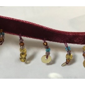 Frange En 2.5 cm en Perlé au mètre sur ruban velours bordeaux