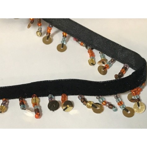 Frange En 2.5 cm en Perlé au mètre sur ruban velours Noir