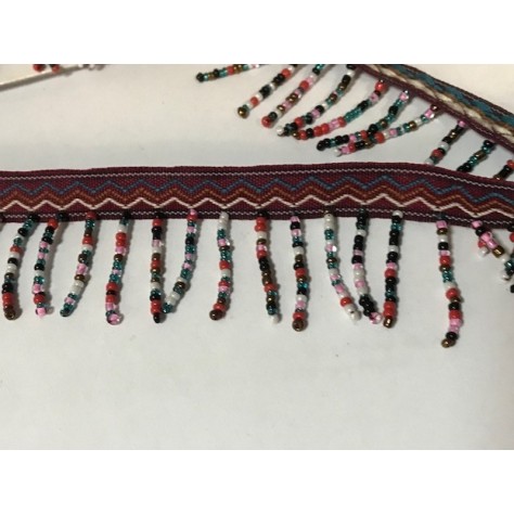 Frange En 4 cm en Perlé Multicolor au mètre sur ruban brique