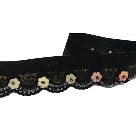 Galon Ruban velour Couture Noir Perlé au mètre