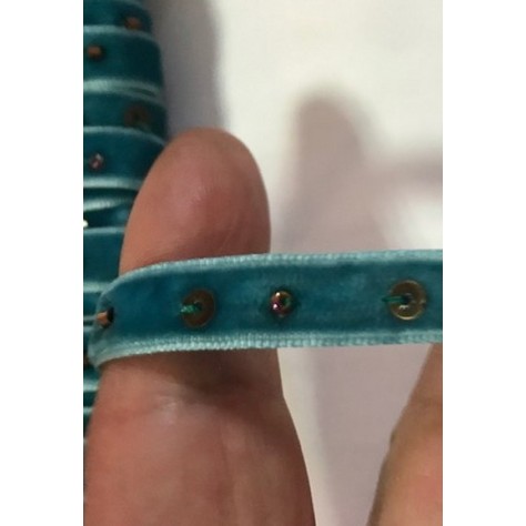 Ruban velour turquoise Couture Perlé au mètre