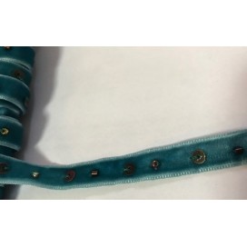 Ruban velour turquoise Couture Perlé au mètre