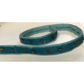 Ruban velour turquoise Couture Perlé au mètre