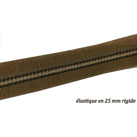 Elastique Plat Rigide Au Mètre en 25 mm A Rayure Marron, Kaki Et beige